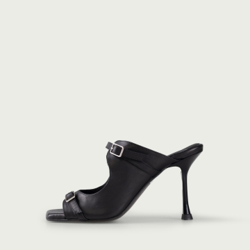 Papuci negri cu toc subțire înalt Violette din piele naturalǎ