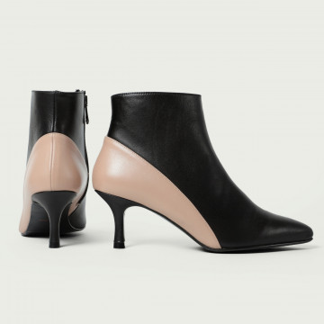 Botine cu toc subțire combi negru/bej Ali din piele naturală