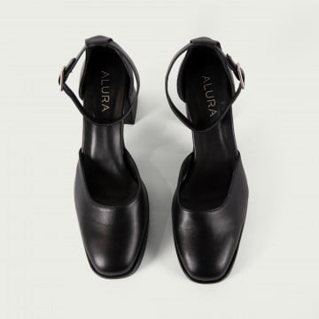 Pantofi cu toc gros și platformă negri Corinne din piele naturală