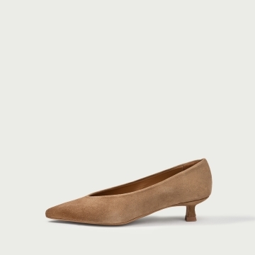 Pantofi cu toc mic Albertina din piele întoarsă naturalǎ nude
