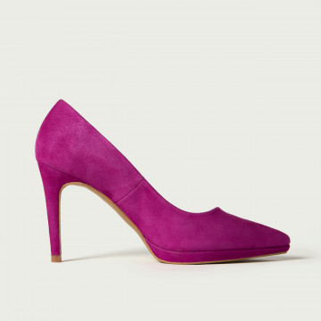 Pantofi cu toc subțire și platformă Evelinne din piele naturală magenta.
