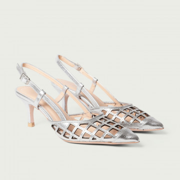 Pantofi damă decupați argintii Sandrine din piele naturală perforată