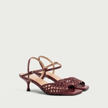 Sandale cu toc subțire burgundy Yolanda din piele naturalǎ