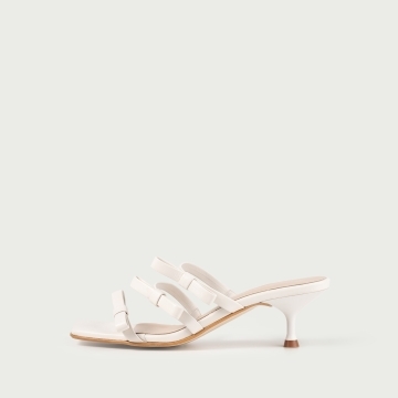 Sandale ivoire cu fundițe și toc subțire Amy din piele naturalǎ