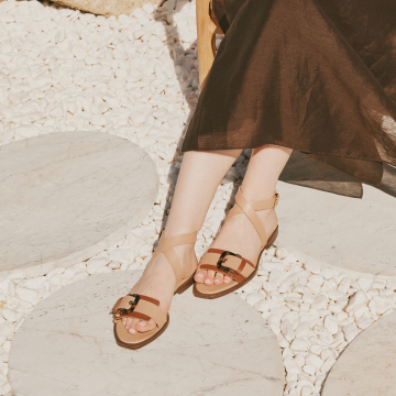 Sandale joase elegante Vivian din piele naturală bej cu maro