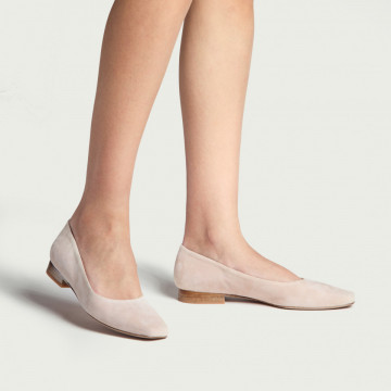 Balerini Lola Velvet nude din piele întoarsă cu vârful pătrat