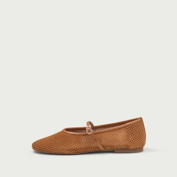 Balerini perforați cu vârf rotund Bea din piele întoarsă naturală camel