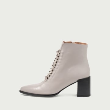 Botine cu șiret și toc gros Danielle din piele naturală gri deschis