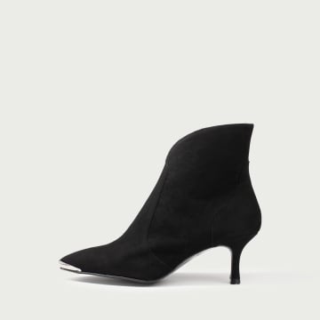 Botine cu toc subțire negre Anita din piele întoarsă naturală