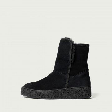 Cizme scurte îmblănite negre Sierra din piele întoarsă naturală