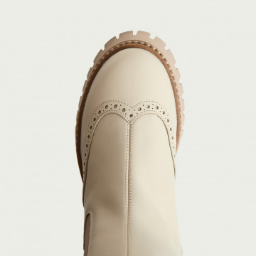 Ghete damă Thea ivory din piele naturală cu fermoar