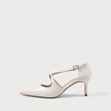 Pantofi albi de mireasǎ cu toc subțire Lilia din piele naturală lac