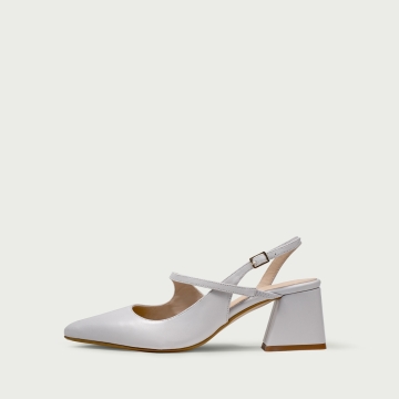 Pantofi cu toc gros decupați gri lavandǎ Irene din piele naturală