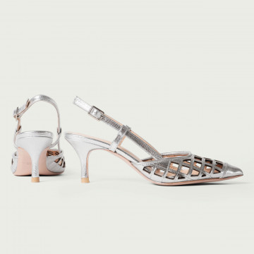Pantofi damă decupați argintii Sandrine din piele naturală perforată