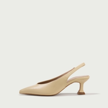 Pantofi decupați cu toc subțire galben deschis Antonella din piele naturală