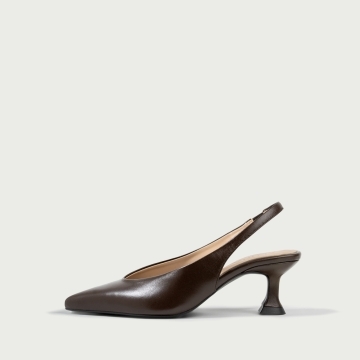 Pantofi decupați cu toc subțire maro ciocolatiu Antonella din piele naturală