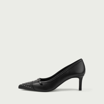 Pantofi negri cu toc subțire și ținte Alexis din piele naturală