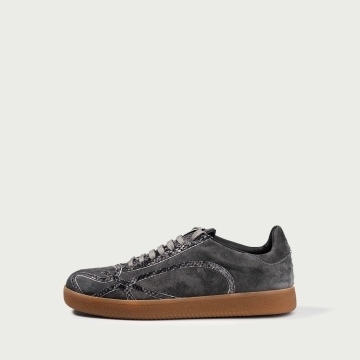 Pantofi sport gri cu detalii croco print Alma 001 din piele naturală întoarsă
