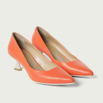 Pantofi stiletto cu toc mic portocalii Yvonne din piele naturală