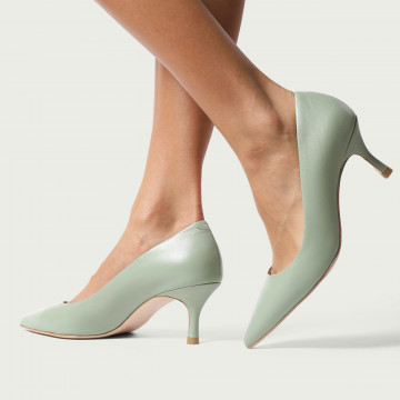 Pantofi stiletto verde pastel Julie din piele naturală cu toc mic