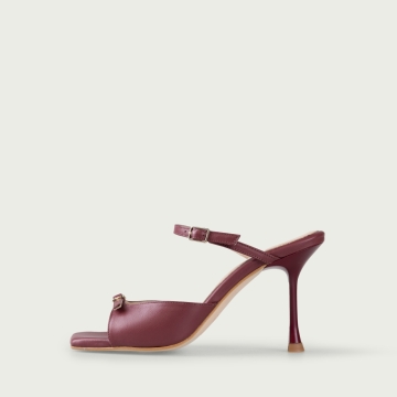 Sandale cu toc subțire burgundy Valentina din piele naturală