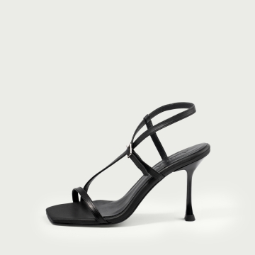 Sandale cu toc subțire negre Amaia din piele naturală