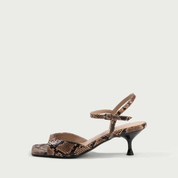 Sandale cu toc subțire snake print Bellinda din piele naturalǎ
