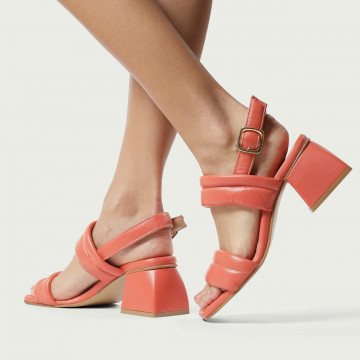 Sandale damă cu toc gros portocalii Violetta din piele naturală