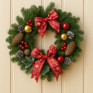 Coroniță Crăciun cu Fundițe Rosii - Brad Natural – Dimensiune 40 - 50 cm