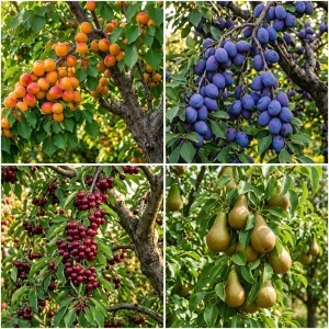 Pachet Promo - Nr.9- 4 Pomi Fructiferi -1x Cireș Kordia, 1x Prun Anna Spăt, 1x Cais Prunus Armeniaca, 1x Păr Conference - Rădăcină Ambalată, Anul 3