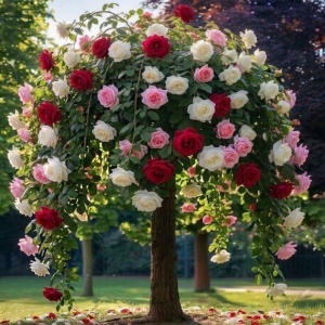 Trandafir Pomișor Plângător Tricolor Elegance – Rădăcină Ambalată – H 150-160 cm