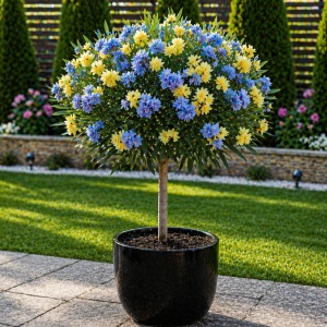 Leandru Pomisor Multicolor - Flori Duble Albastru Galben - Rezisent La Ger -25°c - Ghiveci 5L H 80 - 90 cm