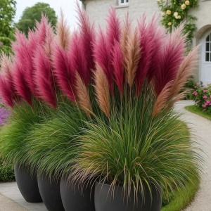 Iarbă de Pampas in 2 culori - Natural Rouge - ghiveci 2L