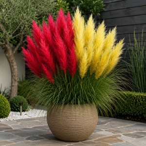 Iarbă de Pampas in Doua culori - Red Yellow - ghiveci 2L