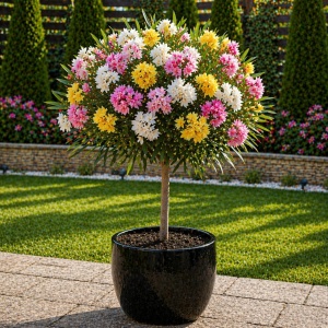 Leandru Pomisor Multicolor - Flori Duble Roz Alb Galben - Rezisent La Ger -25°c - Ghiveci 5L H 80 - 90 cm