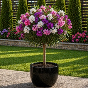 Leandru Pomisor Multicolor - Flori Duble Roz Alb Mov - Rezisent La Ger -25°c - Ghiveci 5L H 80 - 90 cm