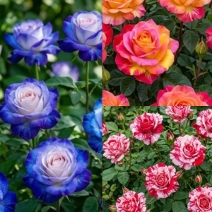 Pachet Promo 3 Trandafiri Floribunda Parfumați – Fruit Cocktail, Starry Night, Magic Swirl – Rădăcină Ambalată, Anul 2