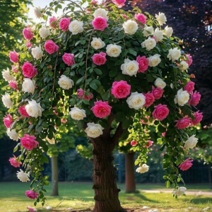 Trandafir Pomișor Plângător Romantic Glow – Rădăcină Ambalată, H 150-160 cm