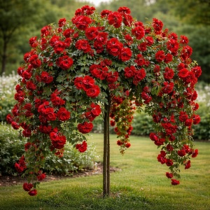 Trandafiri Pomișor Plângător Red Love – Ghiveci 5L - H 150 - 160 cm
