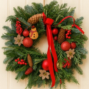 Coroniță Crăciun Roșie - Brad Natural – Dimensiune 40 - 50 cm