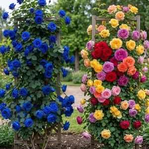Set 2 Trandafiri Cățărători – Rainbow Parfumat + Blue Delight Albastru
