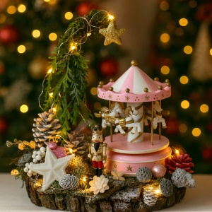 Aranjament de Crăciun Roz - Rustic Pink Christmas - Brad Natural