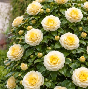 Camelia Japonica Alb cu Galben- Double White - Yellow - Ghiveci 2L H 50 - 60 cm - Img 2