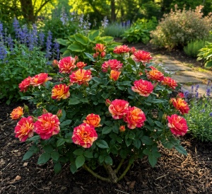Trandafir Mini-Tufa Sunset Flame - Parfumat -Anul 2-Ghiveci P14