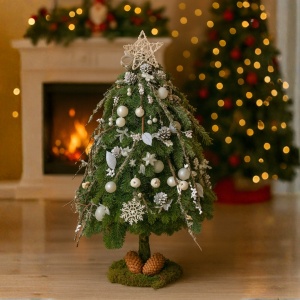 Aranjament în Formă de Brad - Confecționat Manual - 80 cm - Brad Natural