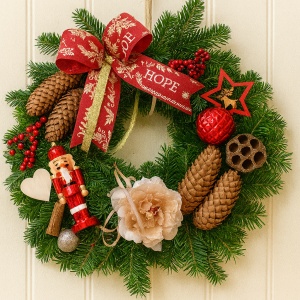 Coroniță Crăciun Roșie - Brad Natural – Dimensiune 40 - 50 cm