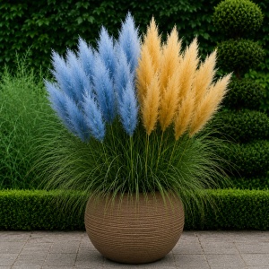 Iarbă de Pampas in Doua culori - Blue Sunshine - Ghiveci 2L