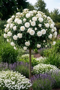 Trandafir Pomișor White Grace – Rădăcină Ambalată, H 150-160 cm
