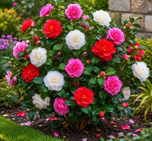 Camelia Japonica Tricolor - Ghiveci 2L H 50 - 60 cm
