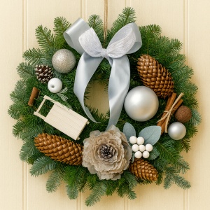 Coroniță Crăciun Argintie - Brad Natural – Dimensiune 40 - 50 cm